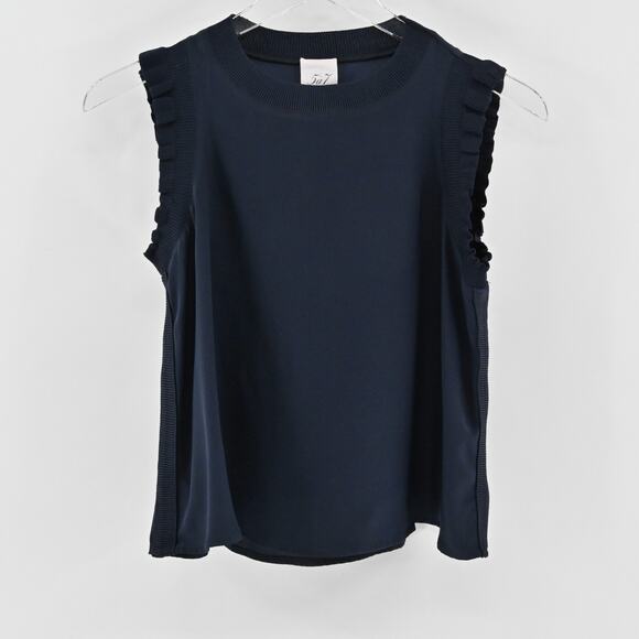 Cinq a Sept Womens Lenore Silk Navy Top Size XS‎ Sleeveless Ruffle Tank Blouse - Picture 1 of 11